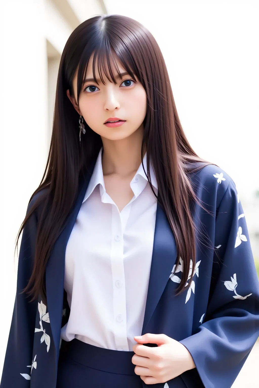 1 girl, beautiful, cute, professional lighting, highest quality,well-groomed face,(suit:1.7),long hair, clear, beautiful,beach