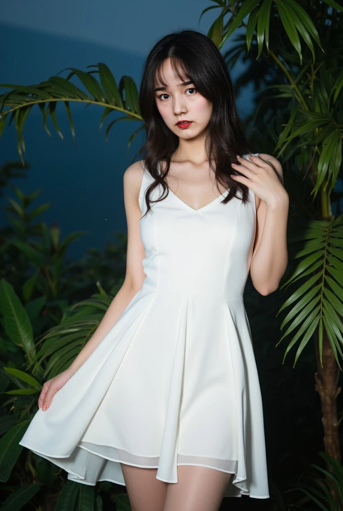 ，masterpiece, Highest quality，8K, Ultra-high resolution，Real Light and Shadow，Cinema Lenses，(Beautiful Eyes:1.1)， ((Medium shot scenes，Upper body))，Large Breasts(G-Cup)、
Dynamic Pose，In the green grassland，A gentle goddess came with gentle steps。She was wearing a white dress，A gentle breeze blows，The skirt flutters lightly。The sun shines through the leaves into her hair，Reflecting her clear eyes and gentle smile。Colorful butterflies fluttered around her.，Flowers bloomed at her feet，It was as if nature was cheering her on.。