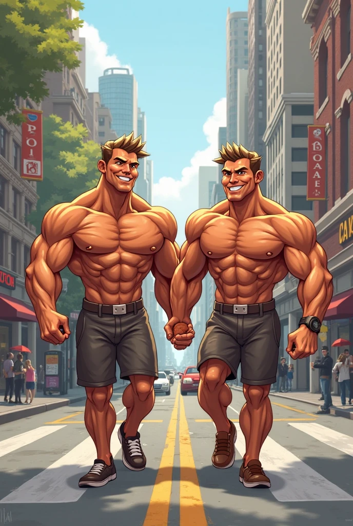 ((Best Quality)), only man, a sweaty male, sexy short hair, a lot of hair on legs and armpits, posing his muscles standing in the square, shirtless, in tight underwear, revealing a big bulge NSFW.