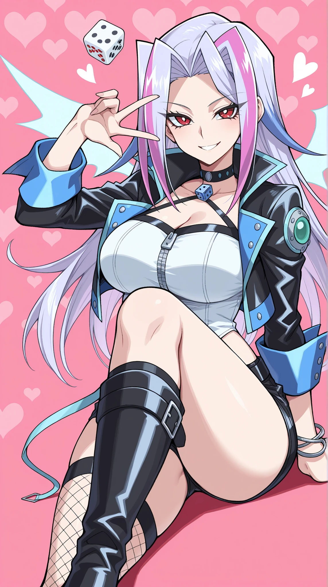 Anime purple hair seraphim female, she is dressed with Joker's clothes from Persona 5. She has long hair, she looks majestic, huge ass, masterpiece, HD, Highres, Dirty socks. Pretty breasts.