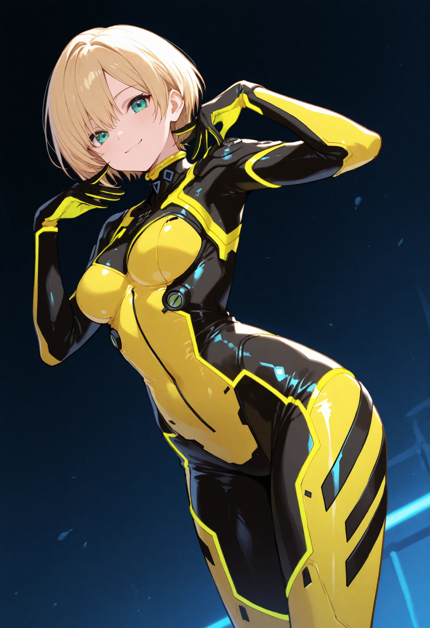 Mature Woman, Woman in a futuristic suit, highly Detailed face, nice, mother, Tomboy, Very large breasts, (Mature Woman), Mature Face, (Mature Woman), Cyber Suit, Anime girl in tight suit, Milfication, Elegant body, Focus on the navel, nude, gloves, Earrings, SF, Female protagonist, Are standing, Volumetric Light, Detailed lighting, Detailed Texture, BoobsCyberpunk, Biomechanical , masterpiece, (Top quality eyes), Detailed face, sci-fi background, Futuristic landscape, (((Yellow bodysuit))), (Chuby), big tits, (((high quality face))), (((ass))), back