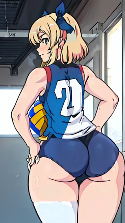 best quality, high-res, and18, 1girl, android 18, solo, blonde hair, blue eyes, thong bikini, hyper massive fat heavy breasts, cowboy shot, beach, very wide fat hips, very tight bikini, sexy mischievous smile, very deep cleavage, massive wide fat round heavy heart shaped shelf bubble butt, fat belly, sexy very curvy very motherly body, slight blushing, bedroom eyes, from behind, looking back, deep navel, curvy woman, disproportionately hyper massive fat wide round ass, ass inflation, inflating ass, rapidly growing fat ass, blushing, overflowing bikini, ass bigger than body,