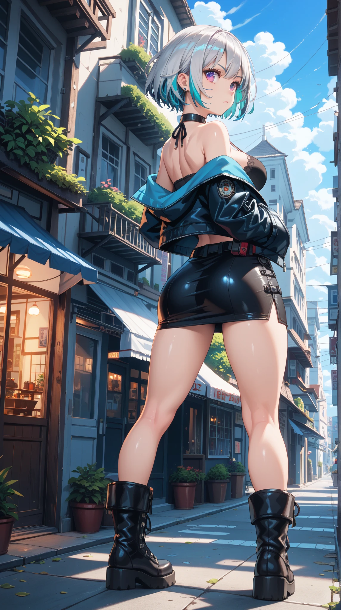 Ridiculous resolution, Very detailed, best quality, illustration, 8ก, Ultra high resolution, gray ash hair、Pixie short、forehead、cornea、short、small size、Midnight Pin Heal、 Thin, Cumin ,have straight hair、long hair, (((sweat)))、Turtleneck dress、skins、Pin Heel Sandale enhances your legs.、
There is a mobile game console.,Novai、back alley、Whole body painted