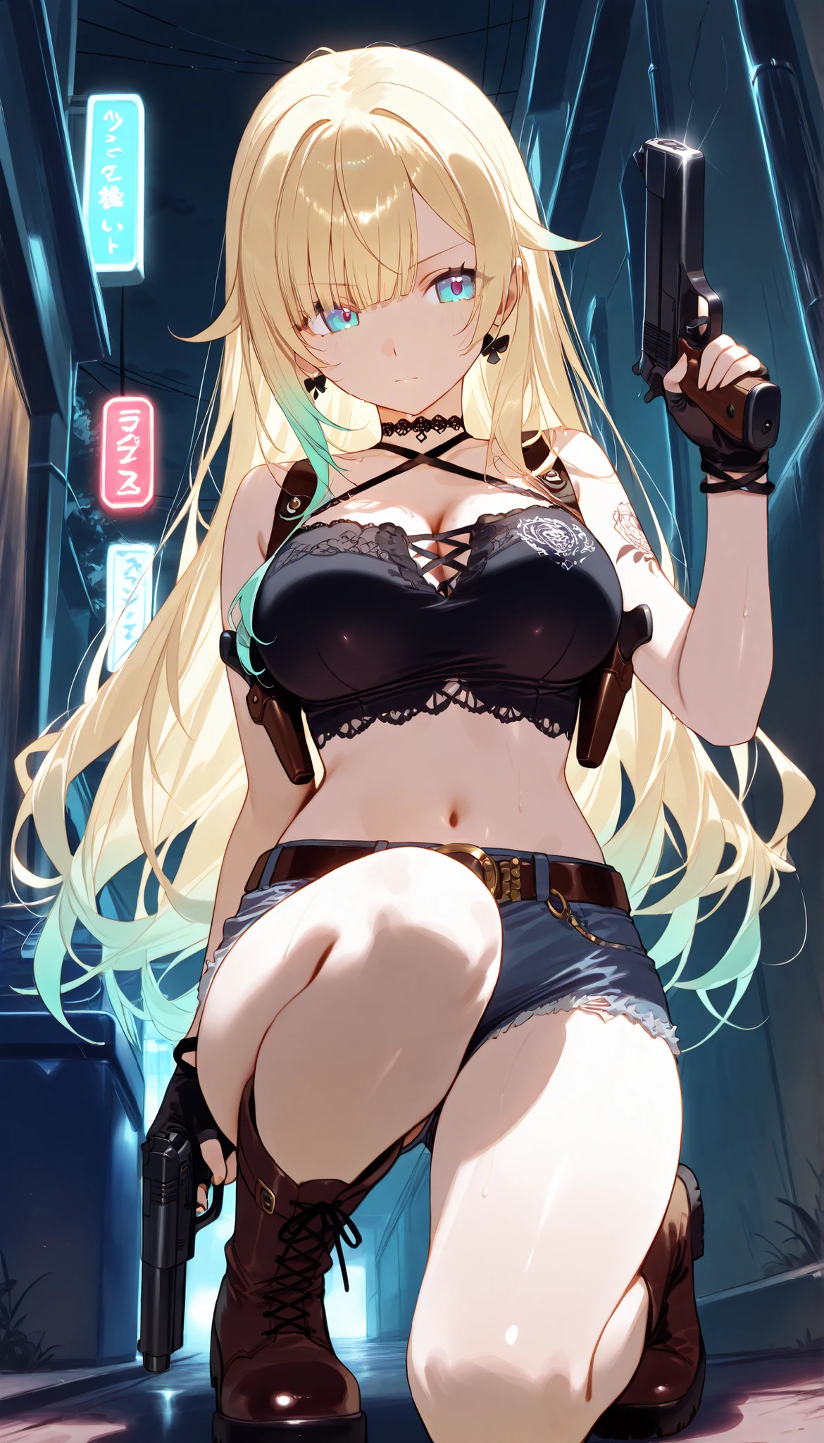 最high quality、best image quality、masterpiece、age girl((20-year-old、 By becoming、vest bust、medium bust,wide open breast tea、black eye, blonde hair、long hair、thin,highest valley、glowing battle uniform、elationのある動き、fighting pose、Feeling of sprinting)),high quality、beautiful art、background((In the airport))、debris flies、Depth of written boundary、movie、visual art、perfect art、8K,genuine、elation、Dynamic expression、elation