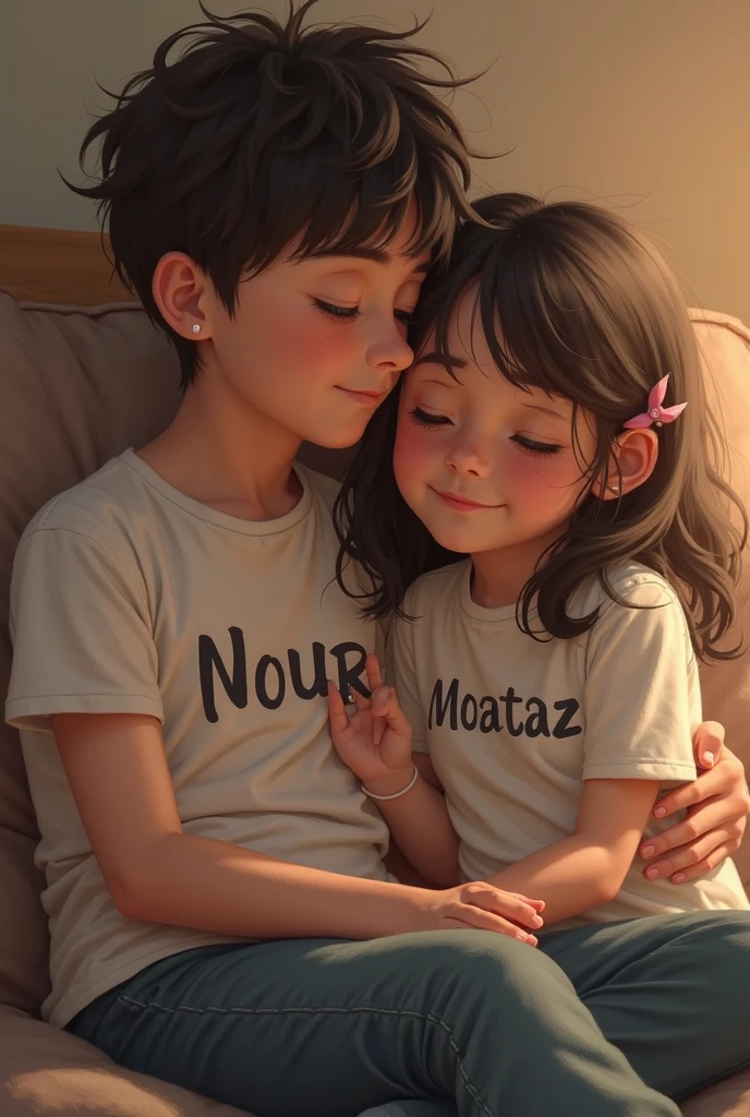 Create a 12 year old boy fucking a 9 year old girl