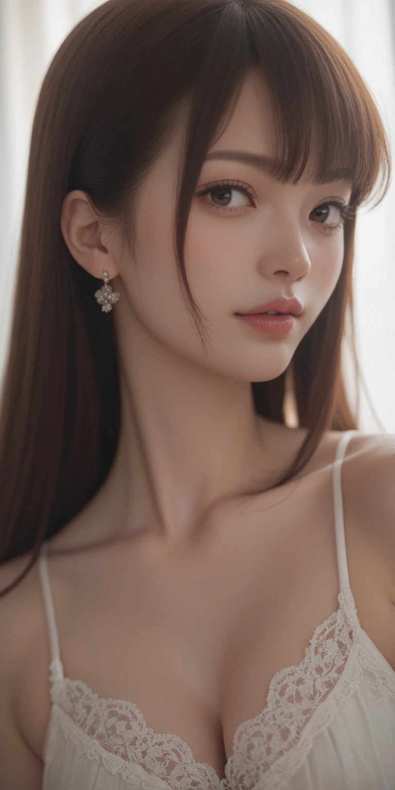 (8k, best quality, masterpiece:1.2), intricate details, ultra-detailed, (1girl, solo:1.2), photo of young girl with perfect figure, japanese, slender, adorable, short ponytail, medium breasts, cleavage, Highly detailed adorable face and skin texture, Clear eyes, small nose, half body shot,