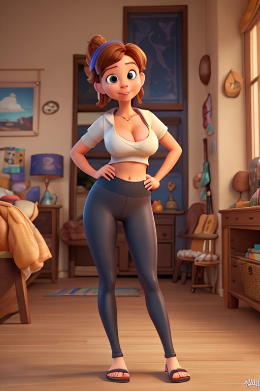 masterpiece, beste-Qualit, one girls, 独奏, detailized face, looking a viewer, blue eyes, gold hoop earrings, 4 fingers, detailed skin texture, (blushful: 0,5), (goosebumps on skin: 0,5), sub-surface Scattering, detailed skin texture, (blushful: 0,2), (goosebumps on skin: 0,3), sexy expression, portrait of, midriff shirt, denim mini shorts, hight resolution, detailed bedroom, Black nose, SFW, goof troop, Disney, personage, anthro, Detailed fingers, flirty pose, detailed between legs, detailed tummy, detailed chest, detailed knees, breast blush, thights, detailed nails, flirty pose, long socks,, TITTIES, the sweat, showing breast