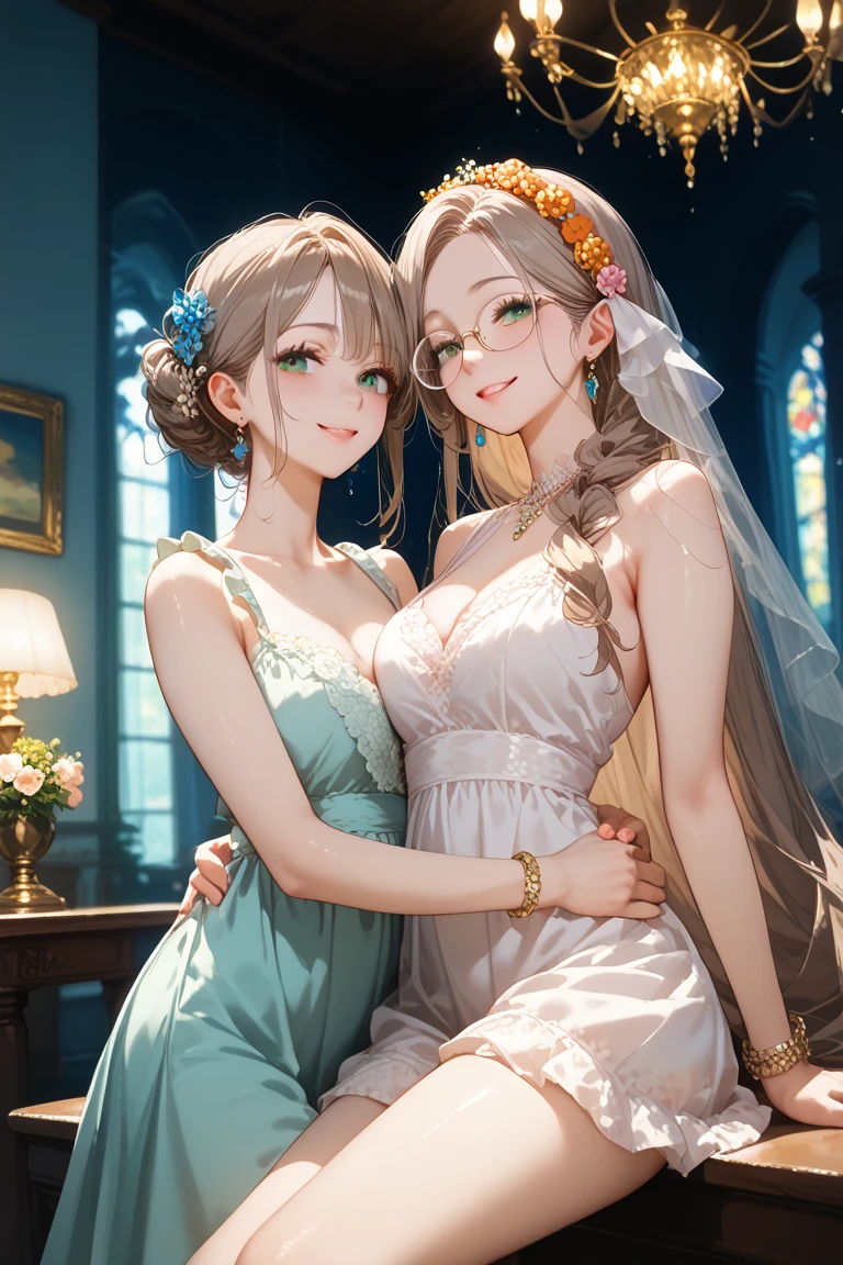 Masterpiece, Best quality, 8K, high detal, Ultra-detailed,quadratic element,A young girl(24 years of age)Dressed in a gorgeous evening dress,Her elegant hairstyle and delicate makeup make her look very attractive。Her facial features are distinct,Greet those around you with a smile。 The scene is at a sumptuous indoor cocktail party,Under a tall crystal chandelier,People wore all kinds of evening dresses,Threes and threes get together to talk and laugh。 It was night,The sky outside is shimmering with stars。Gorgeous interior lighting,It creates a fantastic atmosphere。 Observe from a greater distance,The whole cocktail party scene is very lively,People are looking for money,The music flows softly。The viewing angle is heads-up。 The picture quality is very clear,The details can see the delicate texture of the girls' evening dresses and the smiles on people's faces。 The painting style is realistic,with soft colors,The proportions of the characters are well-proportioned and natural。The overall style is full of elegance and romance。