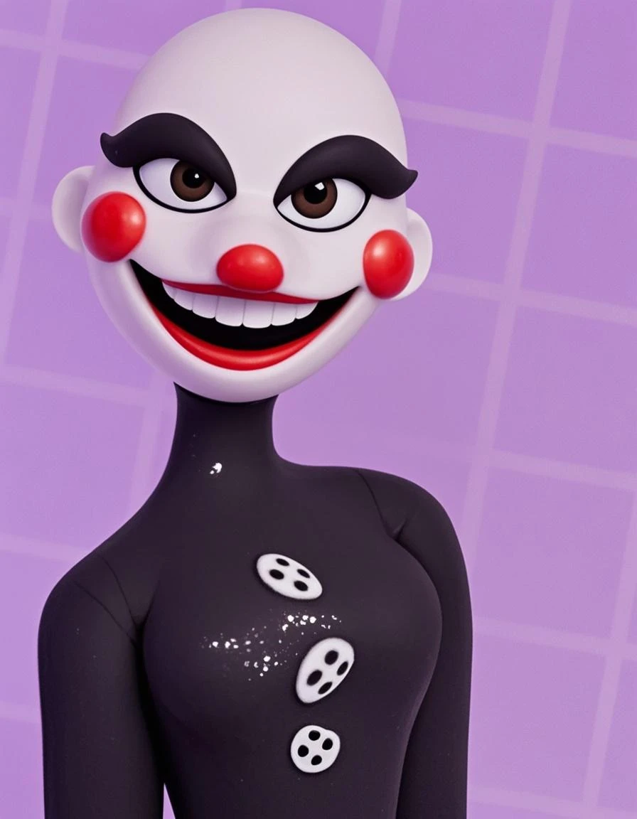 gangle, 1girl, solo, black eyes eyes, ribbon body, indoors, tears, red ribbon, no humans, mask, red skin, floating white mask, crying, full body, source, 3d, source_cartoon