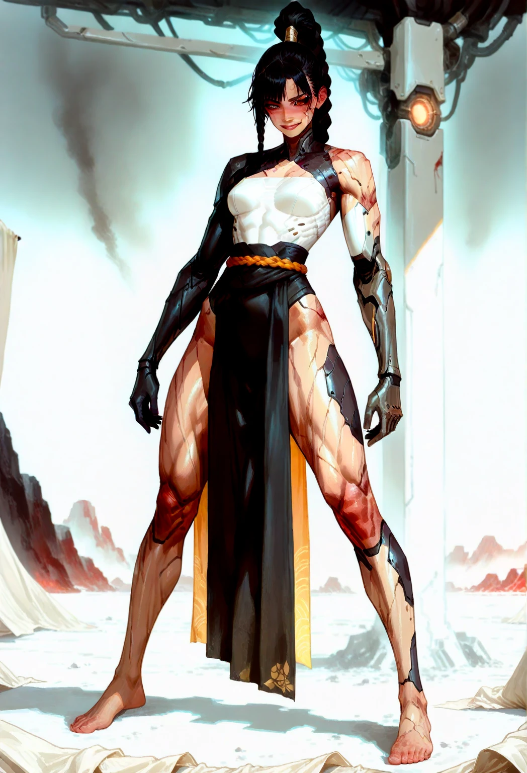 belo corpo,mulher jovem,short black hair , badass , colan,May,coxas torneadas,Evil Smile,juri han,chifres de cabelo,detalhes do corpo,low yellow lighting,raios de luz belo corpo detalhado
