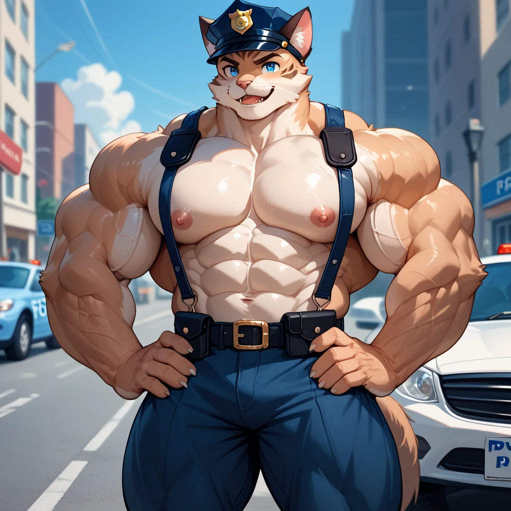 top quality, best quality, super high resolution, detailed background(highly detailed beautiful face and eyes)absurdres, perfect anatomy(angelic nice 2boy, kemono, muscle man)(furry)(furry anthro:1.7)(Furry body, dog facial features, dog body features)(very detailed body fur)full body(dignified, Embarrassing)police officer, street, muscle, facial hair, volumetric lighting, half undressh, black clothes, (black police uniform shirt)street, facial hair, volumetric lighting, from below,