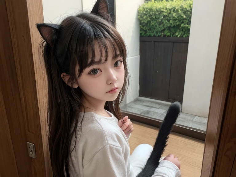 A sad girl，eine Katze
