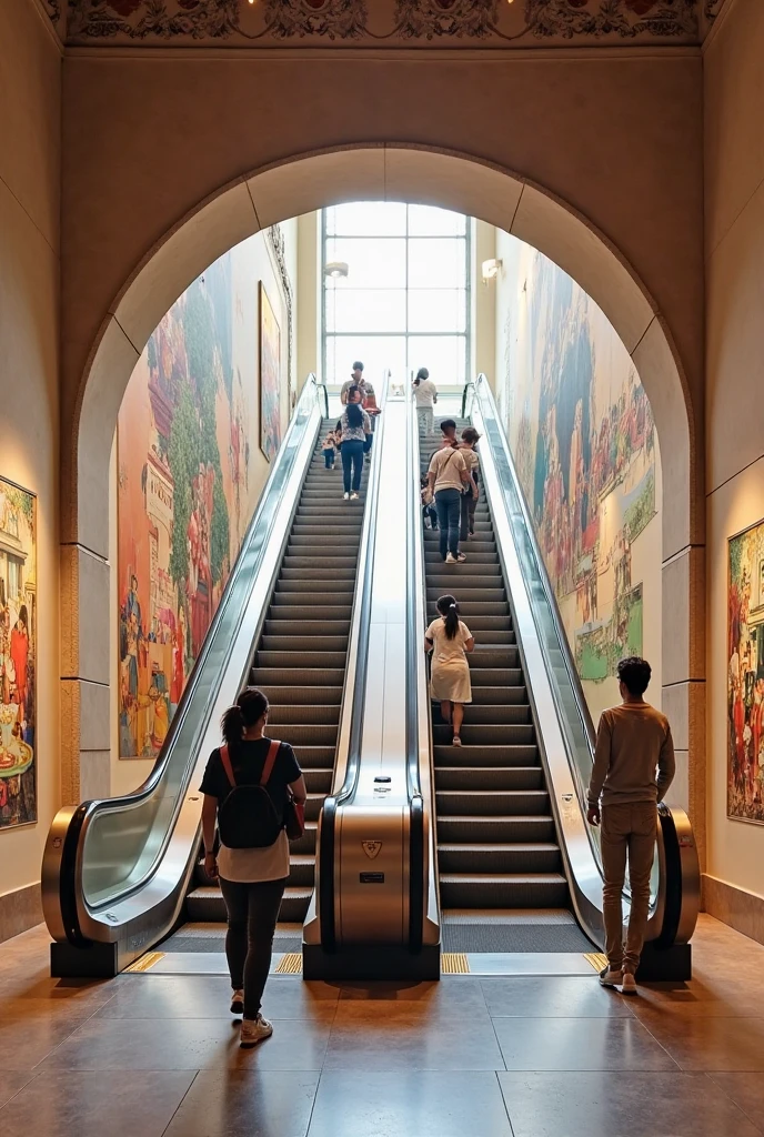 escalator, a magnificent palace nestled amidst breathtaking scenic beauty, architectural grandeur, with its intricate details, majestic domes, and towering spires, escalator-art <lora:escalator-art:0.9>