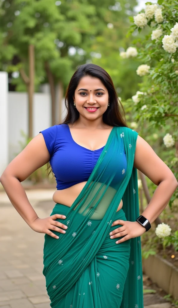 Hot Indian chubby 25 yearaunty bearing saree blouse with cute little smile bindi cute expression face showing pussy 