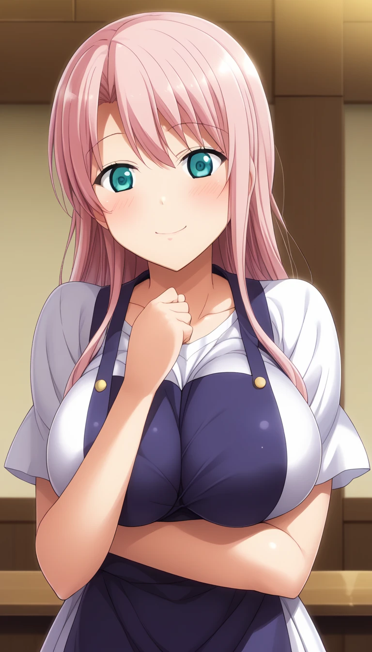 Generate an image of Honami Mochizuki from Project Sekai. She is a high school student with long, straight hair in a rosy brown color.,with a slight curl. Her side hair is shorter and also slightly curled. She has straight-cut bangs, that frame her forehead. Often, has big, gentle blue eyes and a warm, friendly expression. blunt bangs,nsfw,steam,full breasts,sweat,tongue out,Completely naked,1girl,side view,from side,hand job,1boy,penis