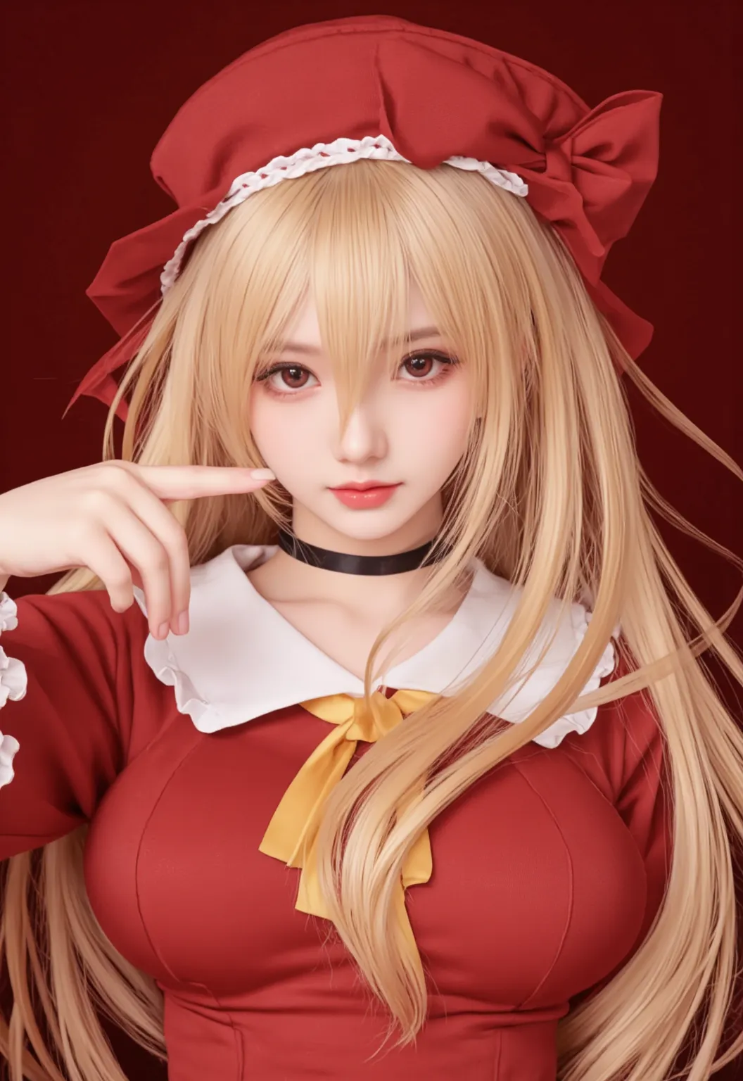 a beautiful 20 blonde girl, long blondes hair, perfect body proportions, detailed facial features, flawless skin, natural lighting, warm tones, 1 girl, detailed face, masterpiece, detailled eyes, Detailed Lips, Nice skin, natural lighting, warm colors, posing für ein Erotic Photoshooting, full body, medium sized breasts, Anime Cosplay, Demon disguise, horns, red eye, Fangs