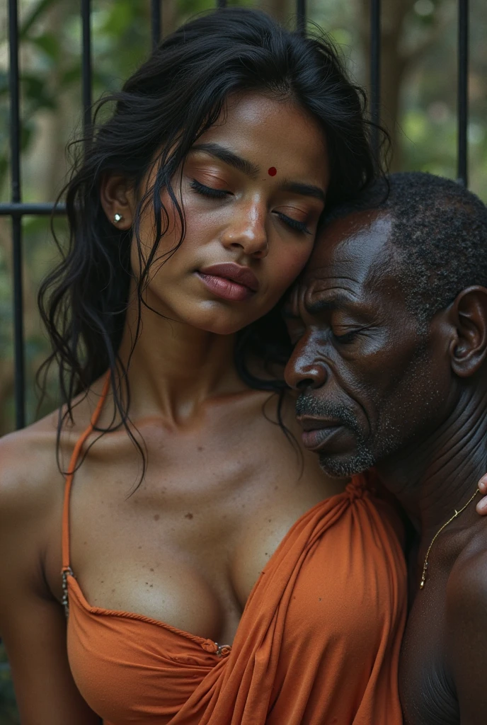 A black old man and a girl in water fall stone, standing pose, detailed,black Oldman, beautiful girl, couple pose, realistic, high quality, couples, romantic waist gripping pose,HD,1080, transparent  swimming suit,romantic, black old man, beautiful picture, detailed, ultra HD, black old man,huge breasts, high quality,fat old man,Sexy 'girl, Caucasian girl, white girl with black old man, looking at camera, bouncing breasts, Oldman gripping she's waist, black old man,puar white girl, massive breasts,