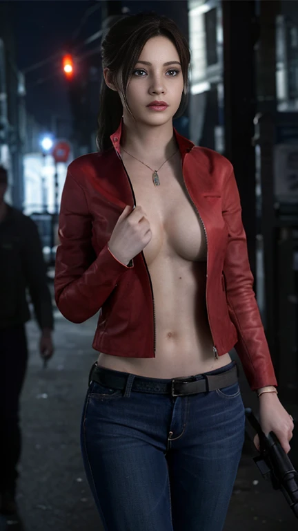 claire redfield resident evil 2 remake looking at view in engine cutscene