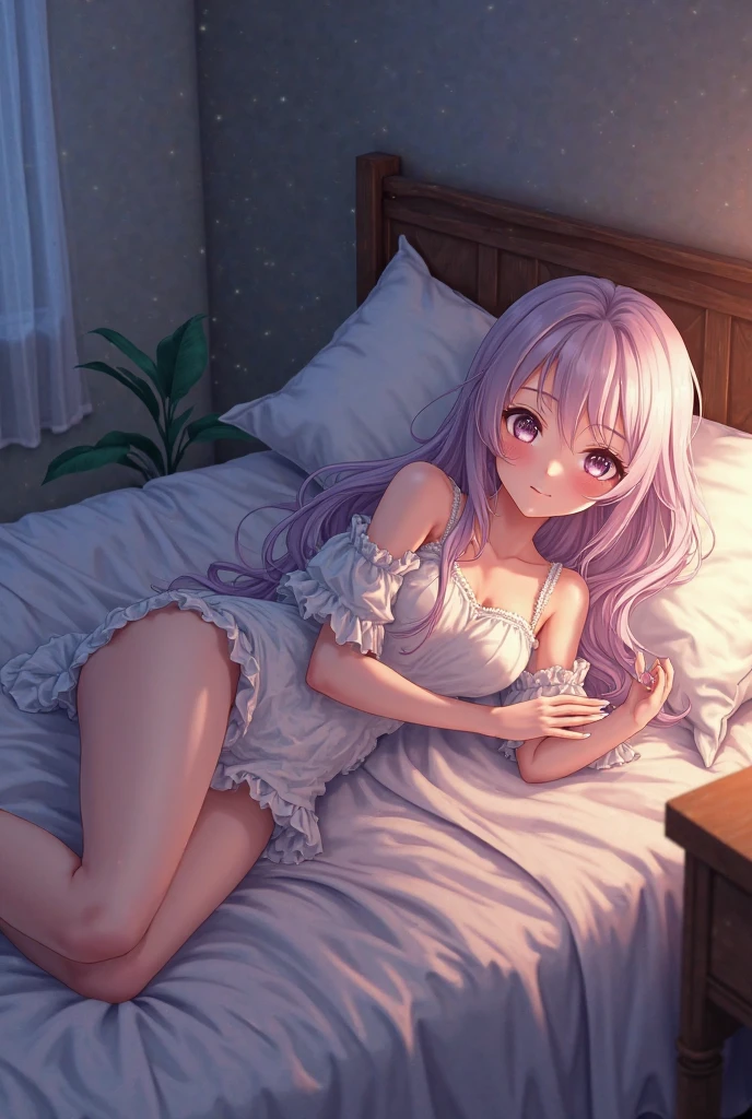 （A cute loli wearing lace：1.1）Have beautiful and delicate eyes and a sweet smile，（colorful）Peeking playfully from under the skirt，（Comfortable and well-lit bedroom）Comfortable bed。The room is full（soft natural light），It creates a warm and inviting atmosphere。Emphasis on loli&#39;s butt，Add a touch of sexiness to the scene。（bedroom）具have（girly and elegant）of aesthetics，have（muted pastels）and exquisite decoration。（side view）The angle allows us to appreciate the cute and innocent expression on Loli&#39;s face，And her cute posture in bed。