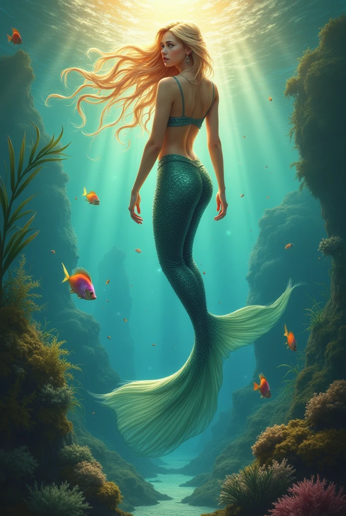 sirena sitting on a rock with fish and corals, beautiful sirena, sirena, portrait of sirena, hermoso arte digitalwork, emma watson as sea sirena, hermoso arte digital, emma watson as a sirena, sirenas and fish, beautiful gorgeous digital art, sirena body, diosa del mar, gorgeous digital art, amazing fantasy art, very hermoso arte digital