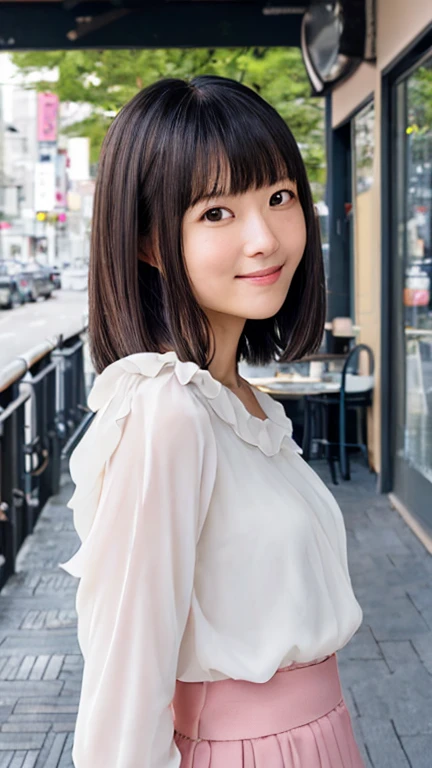 (Masterpiece, Best-quality, RAW-photo, Super-high-quality, Highest-quality, Photorealistic, 8K photo), 
(anatomically correct, accurate human body, realistic person)
Thin waist and busty style body, 16-years-old, Realistic Japanese girl, short height, angelic beauty, 
(white button down blouse, Nipples are slightly transparent, miniskirts), 
(See photographer, look at viewer, smile), 
(maiko, angelic beauty, Down-slating eyebrows, Round face, Black hair, Black eyes, Moist eyes, Shining eyes, Short bob cut, Bangs, one little earring, photographer's lover), 