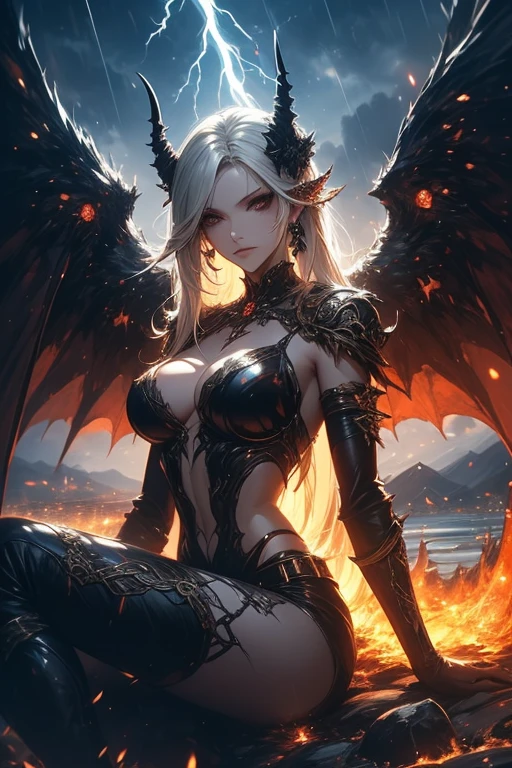 Demon angels with impressive horns and majestic wings (high-resolution clothing)(feinste Details) (atemberaubendes Gesicht).