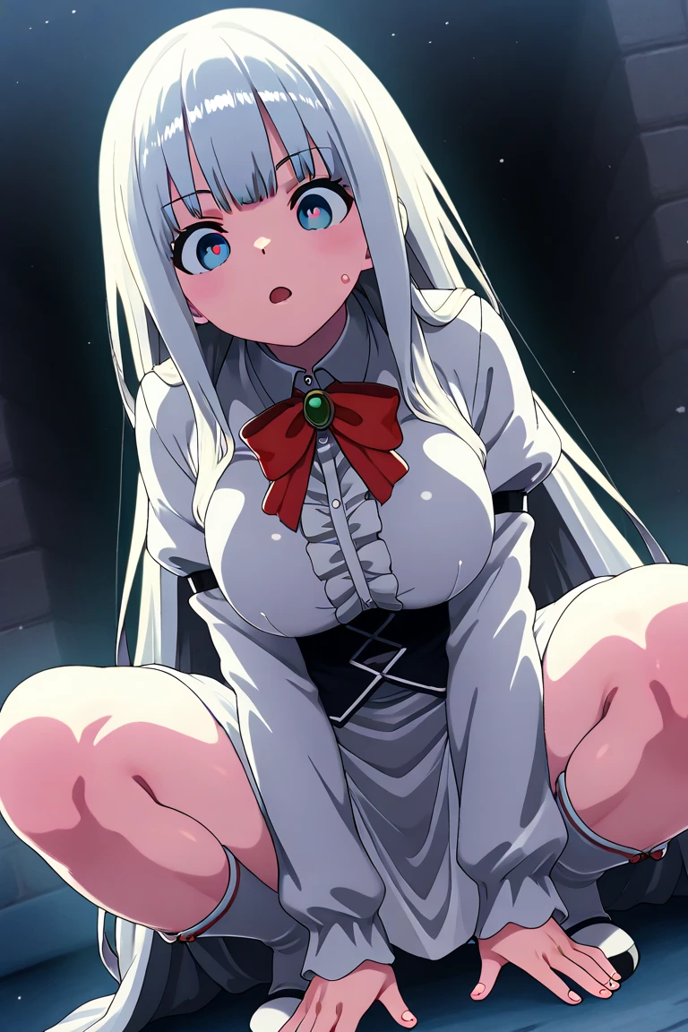 {artoria pendragon_fate ubw:1.15},(((silver hair:1.5))), ((detail beautiful_eyes , :1.8)),,, ((Strong light )) , ((1 very tall girl:1.9)),, alone,, ((very surprised eyes, wide-eyed,:1.7)) ,((open mouth :1.7)) ,hair between eyes,,, bare shoulders,, cleavage, thighhighs, ((( very long straight hair:1.5 ))),
break, ((torn wet white open T shirt, see-through:1.5)) , break , ((wet white panties:1.7)), beautiful light, , close up face:0.2, detail navel , detail thin thigs, , ((spread legs)), break, ((break ,sitting on gold liquid:1.8)),((Legs trembling)), trouble eyebrow, ,
nsfw,(ecstasy:1.8) ,(slut:1.6),(vulgarity:1.7),(fucked silly:1.8),(steam:1.5),(wet:1.5),(trembling:1.5),(((Twisting the body:1.7))) ,(drooling:0.2),(sweat:1.5),closed mouth:0.8, wince,(orgasm:1.7), trembling:1.8, beautiful upper body, Beautiful body, beautiful character design, perfect eyes, Perfect face, expressive eyes, Turning the face side to side,(church:1.5),in the center of the image, official art,High Definition CG Unity, Perfect lit, bright_front_face_lit, ,(Highest_quality:1.0),4k,Super detailed, photograph, 8K, nffsw, High resolution, absurd:1.2, kodak portrait 400, film grain, Lens flare, (lively_color:1.2) (beautiful, medium breasts:1.4), (beautiful_face:1.3),(narrow_waist),((blush)), ((detail nipple)),,saber, dress,