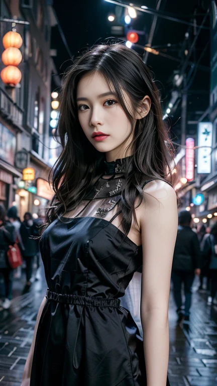 Beautiful Japanese Waifu, early 30s, brunette hair, luxury black evening gown
