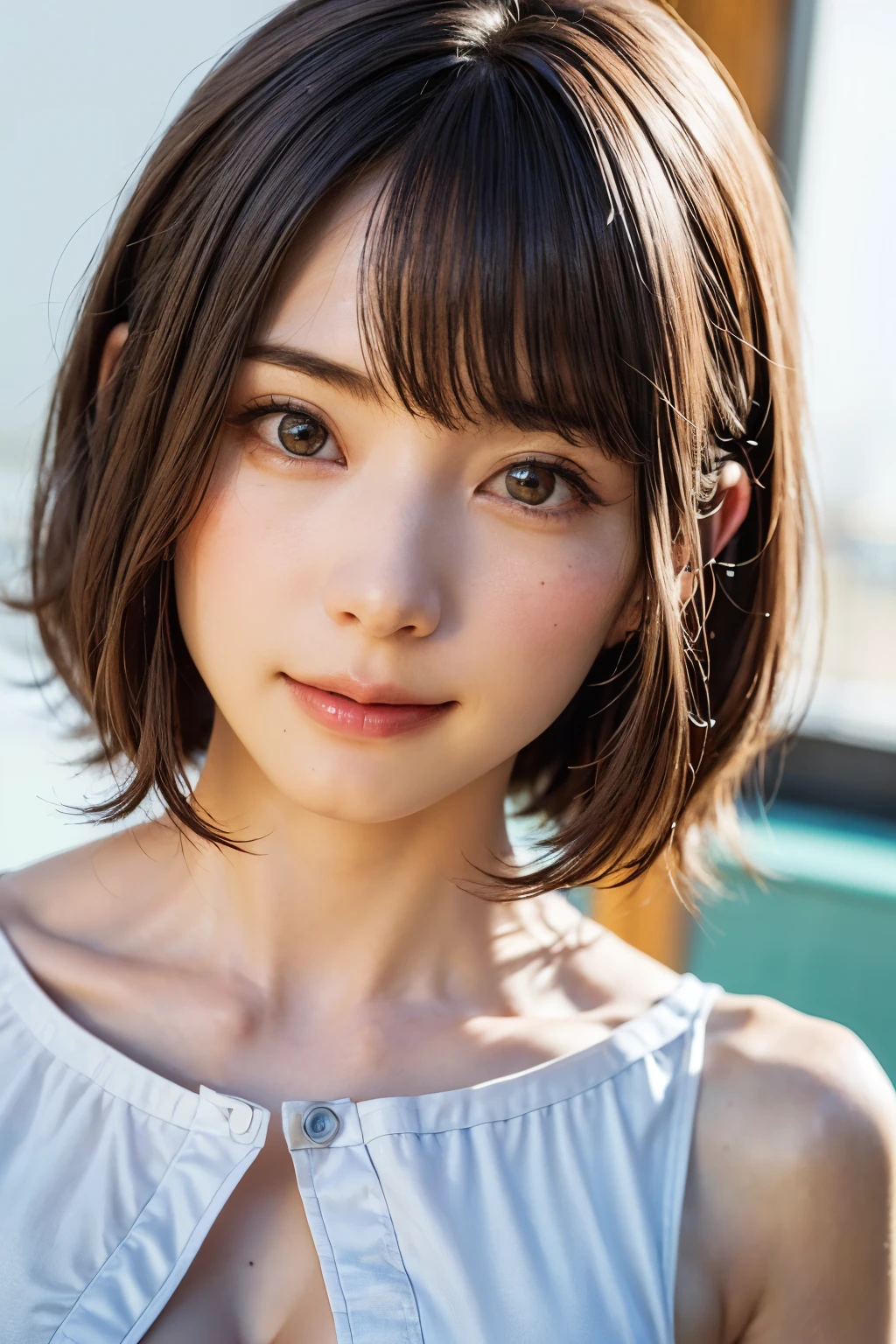 (software:1.8、masterpiece, Highest quality),1 person, alone, hyper Realistic, Realistic,Realistic, Looking at the audience, Light brown eyes:1.4,Brunette Short Bob Hair with highly detailed shiny hair, Brightly colored winter clothes, Lepangas:1.4), Outdoor, Mouth closed, Upper Body、big chest eye、eyelash、{Hugeな|big chest|Hugeなな|Mega} whole :2, chestの谷間:2、(((big chest eye、Short Bob Hair、Highlights from Students、Looking at the audience、She is very beautiful and cute、Show me your ears、Long neck、smile、Close your mouth and smile、Bangs and beautiful teeth)))、Ideal body type、(Nothing is drawn、A very beautiful pure white background:1.6)、美しいLong neck:1.4、(({Huge|big|Hugeな|Mega} chest, chestの谷間:2、Upper Bodyは服を着ていない:1.6))、(((Portraiture:2)))、Perfect Anatomy