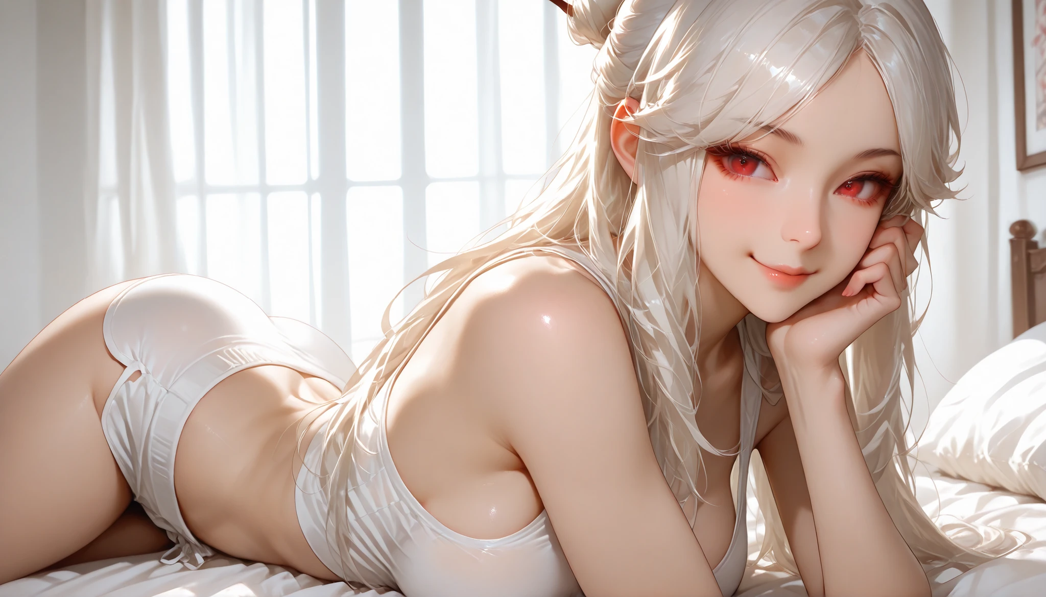 White hair、hime-cut、Golden Eyes、age sister、flat chest、Thin pubic hair、Beautiful open legs、pole dance