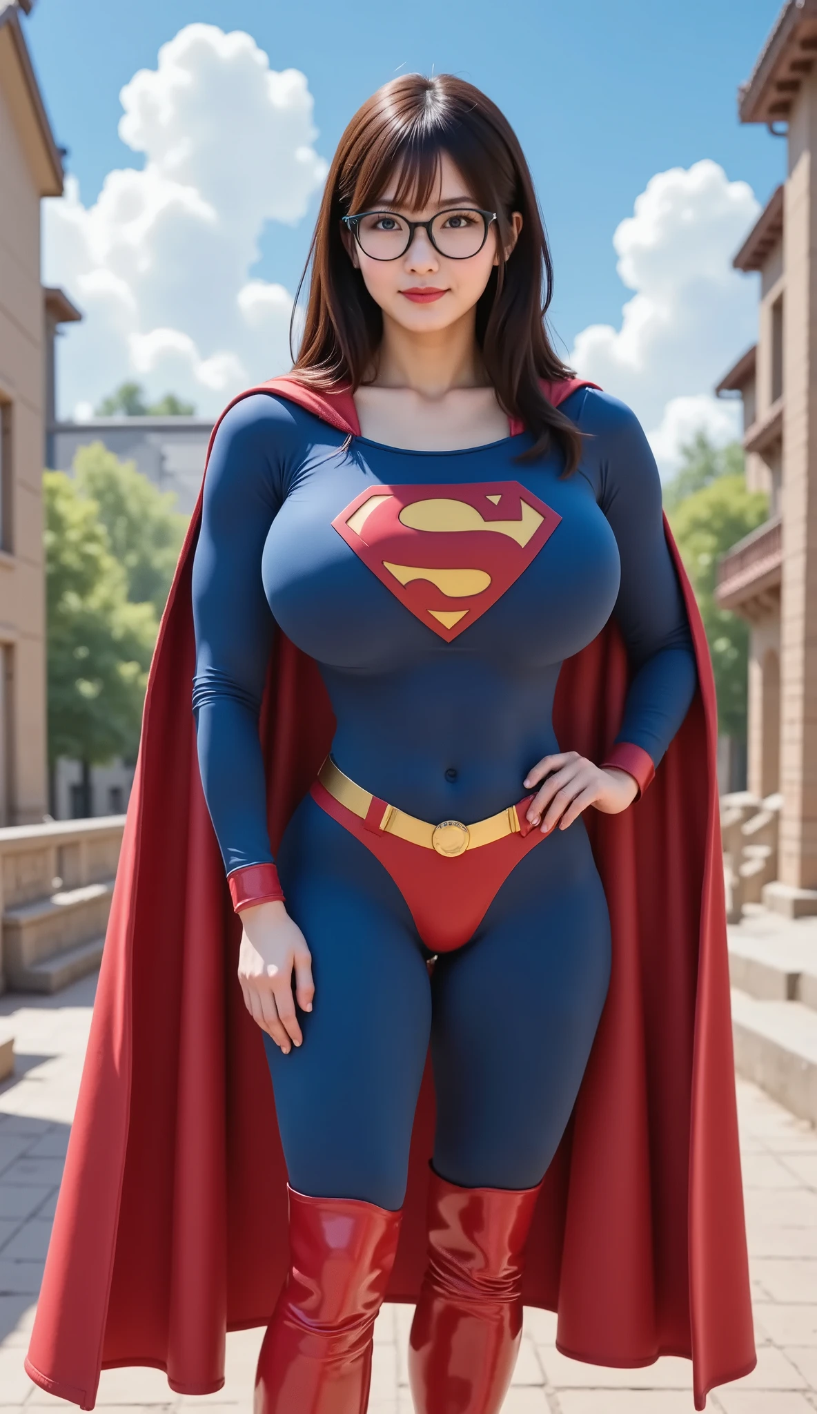 big breast woman camouflage naked muscles (super man costume)
