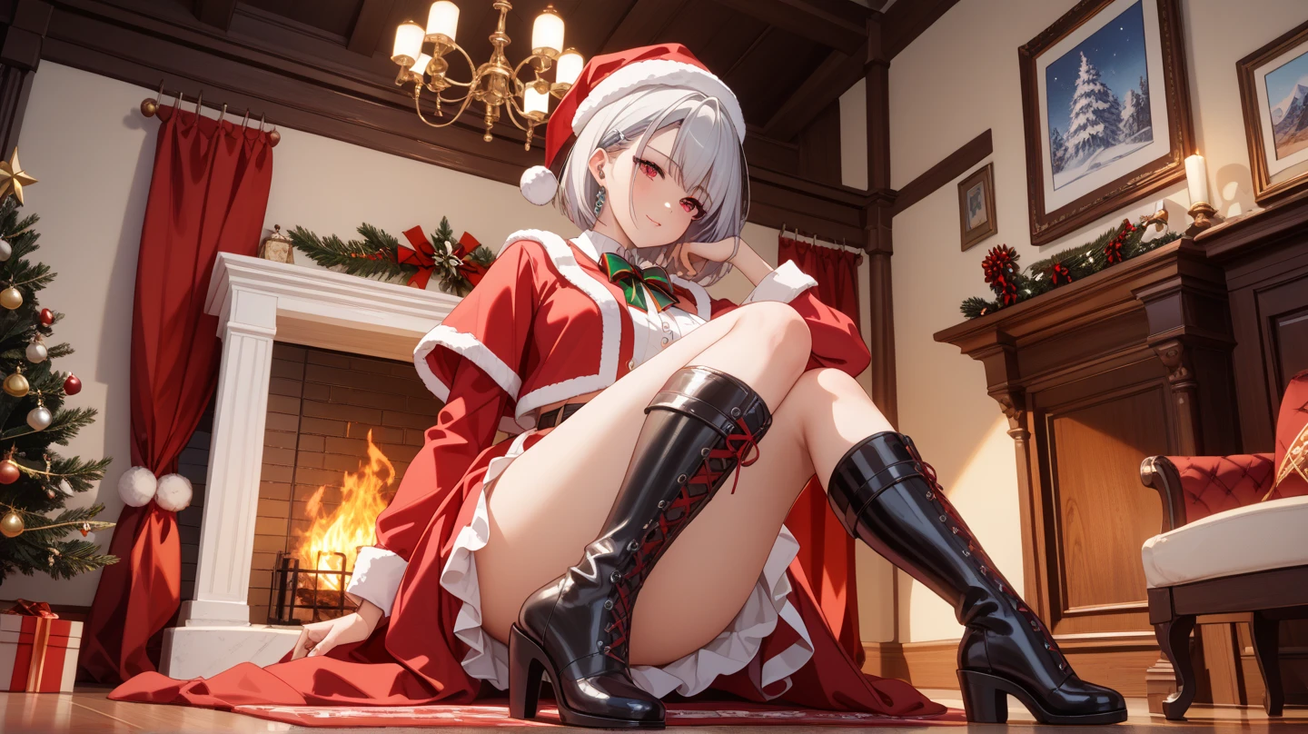 Santa Claus and the Reindeer、Grim Reaper dressed as Santa Claus、Beautiful woman dressed as a reindeer、Cityscape covered with snow