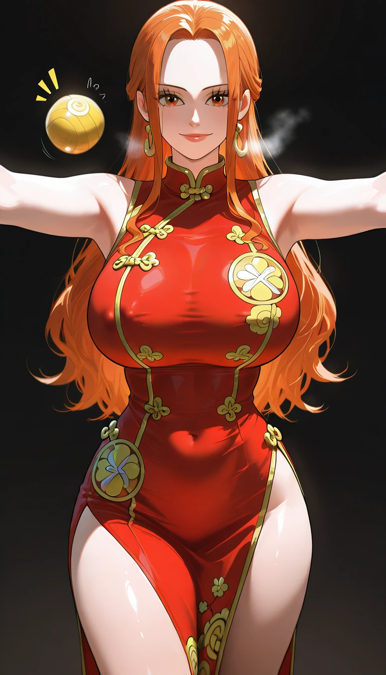 4K,High resolution,one woman,orange hair,long ponytail,blue eyes,big breasts,ancient chinese princess,fantasy long dress,side boob,ancient chinese royal family