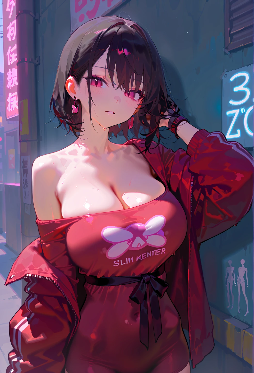 (8K、top-quality、masterpiece:1.2)、(realisitic、ultra-detailliert、超A high resolution,beautifull detailed face,perfect body,perfect lighting,constriction,beautiful detailed skin,skin texture,(1girl),sleeveless turtleneck sweater,cleavage,sideboobs,nippless,bare navel,backless, short hair, ahoge, red hair, purple eyes, purple hair,,handing over a gift:1.2,in busy street,in shibuya,love:1.0,embarassed:1.0,shy:1.0,heart shaped pupils:1.2,full face blush,spoken heart:1.5,((night time)),in christmas