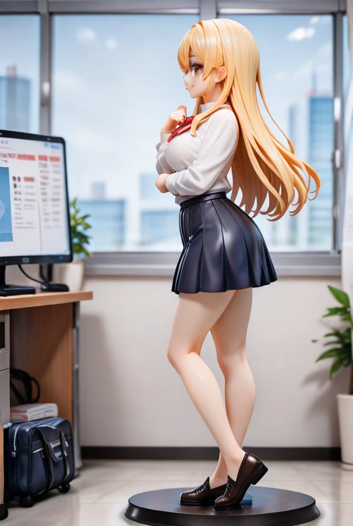 ((highest quality)), ((masterpiece)), (Get used to it), Perfect Face, Perfect Style,Long blonde hair、26-year-old female,Bust is C cup,Dress code:suit,Tight mini skirt rolled up,Called,look back,big,Sticking out her bare ass,Laugh shyly,Location:Office at night,
