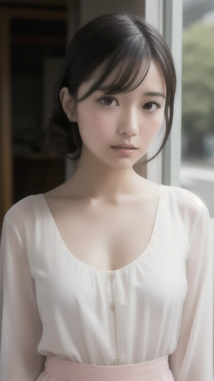 ((highest quality, 8K, masterpiece: 1.3)), woman (full body portrait, front, doll wear, wet clothes, big breasts, cleavage), seabird, Catch Pose, short dress, overhead camera, sharp focus: 1.2, cute woman: 1.4, (((hairstyle random)), wet hair, highly detailed face、skin、hair texture, detailed eye, double eyelid, 白いskin, beautiful and delicate nose, かわいい若い日本のwoman, 28 years old, at a dynamic angle, eyeに心地よく、Thought-provoking composition, Emphasize the subject's hair, eye, words and actions, While creating a melancholy feeling characterized by calm tones and contrast between light and shadow.,