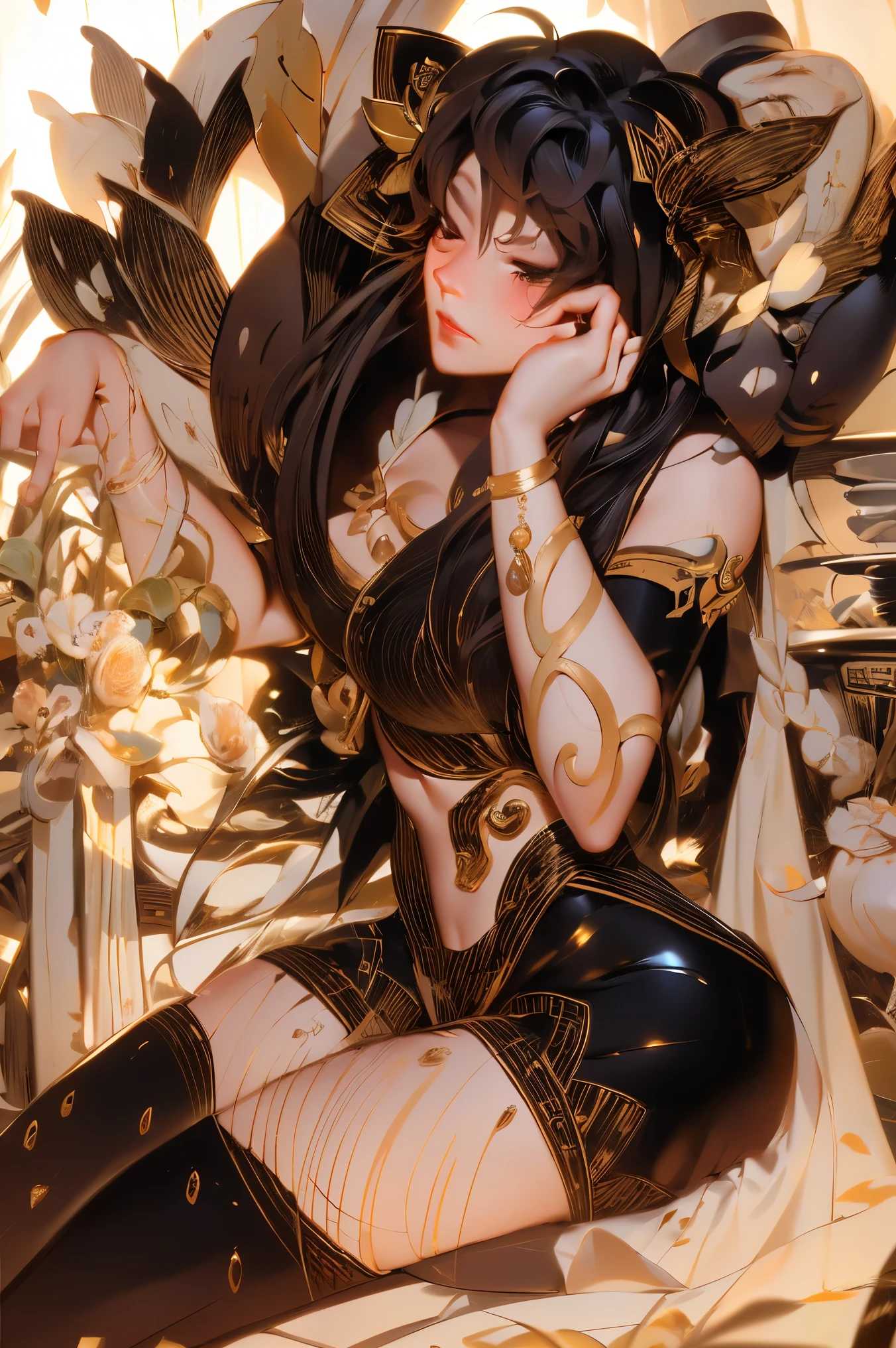 This is a piece 1.2 artistic masterpieces with extreme detail,The theme is a delicate and beautiful woman。Her motifs are meticulously carved,Form fractal art,Truly beautiful。The picture is clear and full,Extreme color,detail-rich。
