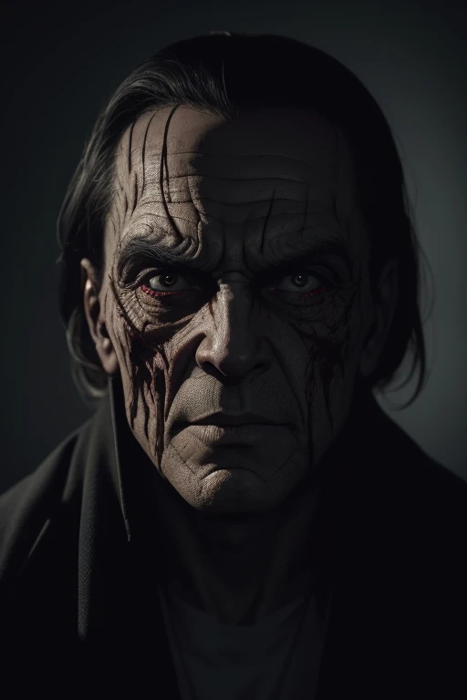 close-up of a man with a bloody face and a creepy look, extremely detailed face and body, extremely detailed face, Horror!! Highly detailed, A creepy mutant creature made of flesh, Make-up prosthetics, clean brutal blooded face, Horror macabre face, ultra realistic Horror, Latex flesh and facial muscles, Freddy Krueger, A real human face with skin, Freddy Krueger style