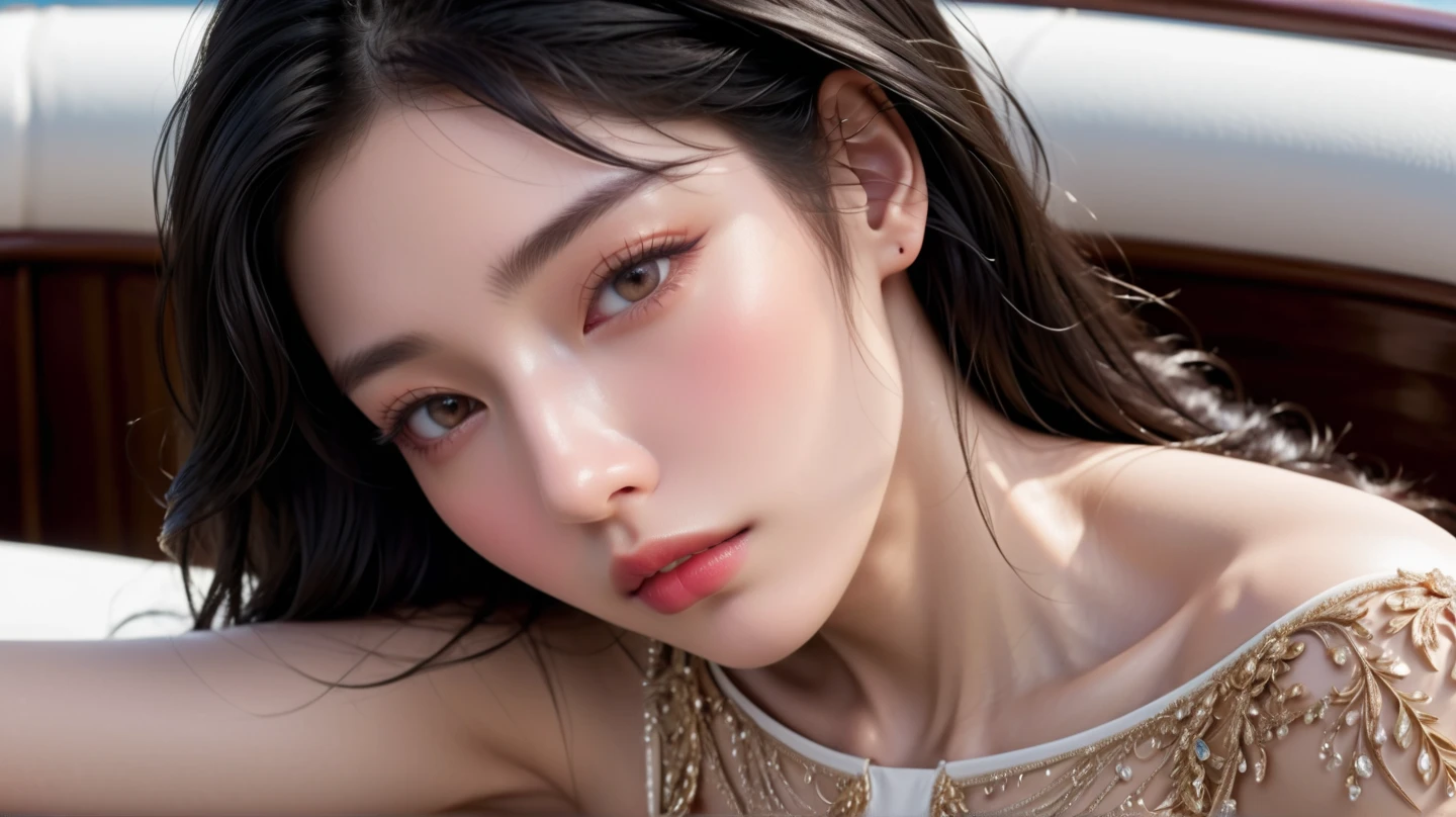 On the bed, 1 female, Beautiful Japanese actresses, Age 25, Double Eyes,mile, Detailed face, Big earrings,Large Necklace, Flashy makeup using red eyeshadow,light brown delicate middle cut hair,the tips of the hair are wavy,Classy hairstyle,fine grain,Slender actress, Big Breasts, valley, Small hips, Side Bust Barbosa, Sexy silk embroidered mermaid dress:1.2,BREAK ceremony,((masturbate violently:1.5)), ((Random sexy poses、put in、Deep joy, Ecstatic Eyes:1.2)), ((I close my eyes and breathe hard:1.2))、Ecstatic face、Climax expression, Through clenched teeth、My whole body is convulsing、Official Art,Highly detailed CG Unity 8k wallpaper, (masterpiece:1.0),(Highest quality:1.0), photo shoot, 8k, Browsing Caution, High resolution, Kodak Portrait 400, Film Grain, Lens flare brilliance,View your audience, View from the front、Draw the whole body