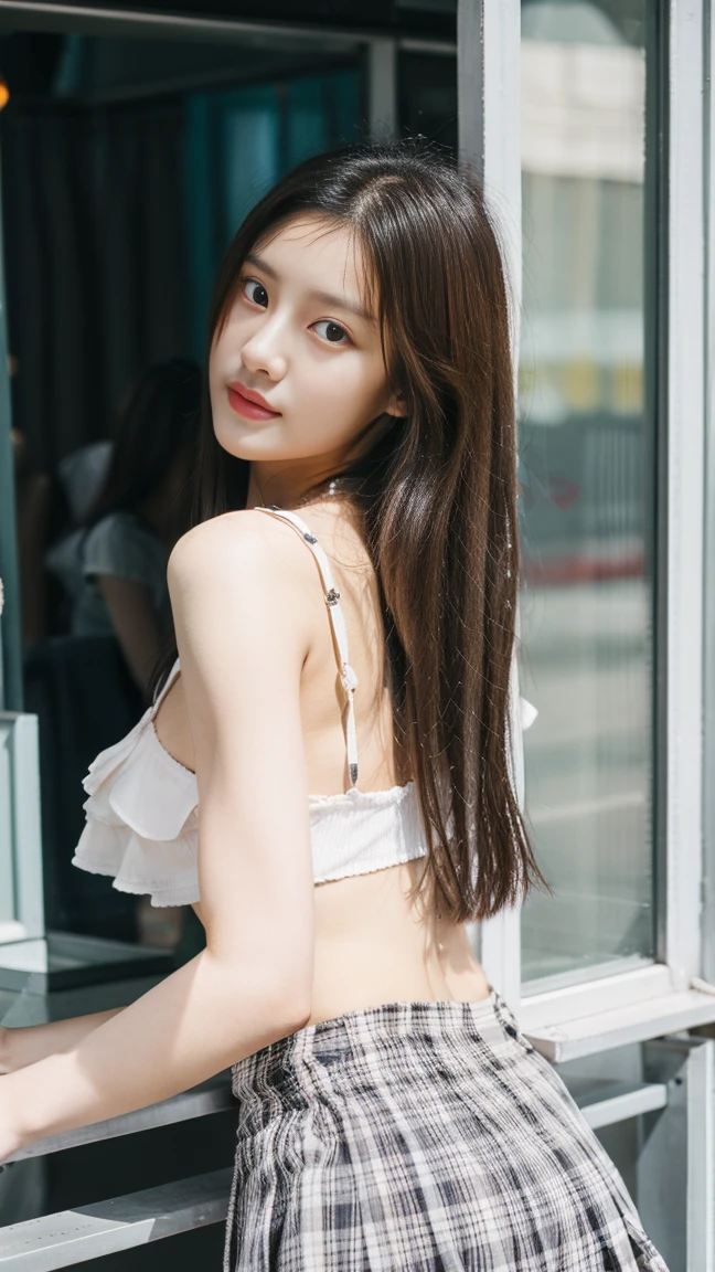 photorealistic, high resolution, 1women, solo, hips up, look at viewer, (detailed face), colorful summer clothes, snow, use earphone, nsfw