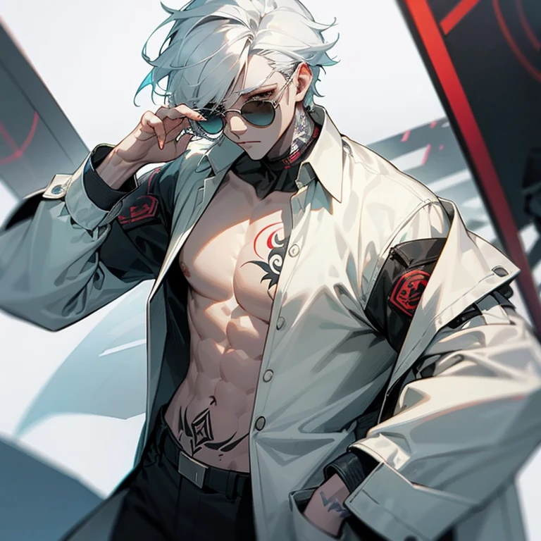 kk, best quality, more details, masterpiece, 1boy, kaneki ken, portrait, male focus, red eyes, solo, bangs, looking at viewer, hood, short hair, rain, tokyo tokyo \(city\), hood up, nail polish, white hair, luxurious, 8k, detailed, ray tracing, depth of field, cinematic lighting,