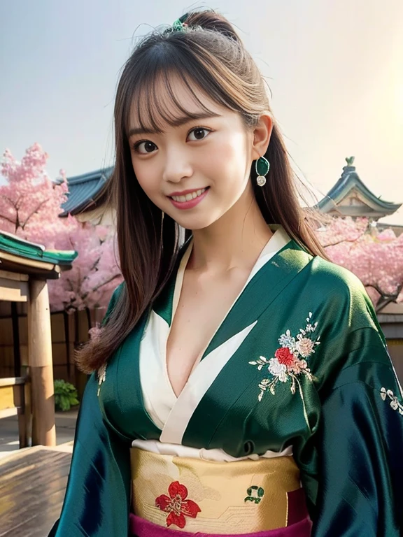 Urzan-6500-v1.1, (RAW Photos:1.2), (Realistic:1.4), (cute日本人woman:1.5), (Japanese actress,), (cute:1.3), ((noon:1.2)), womanに照明を当てて, smile:1.2, (((masterpiece))), ((Highest quality)), ((Complex and detailed)), ((Surreal)), An absurd solution, 24-years-old, woman, perspective, Very detailed, shape, One Girl, (Large Breasts:1.3), (Big Ass:1.2), Toned body, Small waist, Beautiful details, Long Hair, Brown eyes, (Japanese actress:1.3), (oiran:1.3), (Shrine Maiden Costume:1.3), Add a little green to your outfit, Emphasise the cleavage, (Bring your cleavage closer:1.3), (Show your cleavage to the camera:1.5), (I can see her panties:1.2), (from below:1.3), (Body and face facing the camera:1.3), Slightly brown hair, (long hair), Streets of Kyoto, Crouch down, Detailed Background, Perfect Eyes, Captivating eyes, Shoot from the front,Keep your nose small