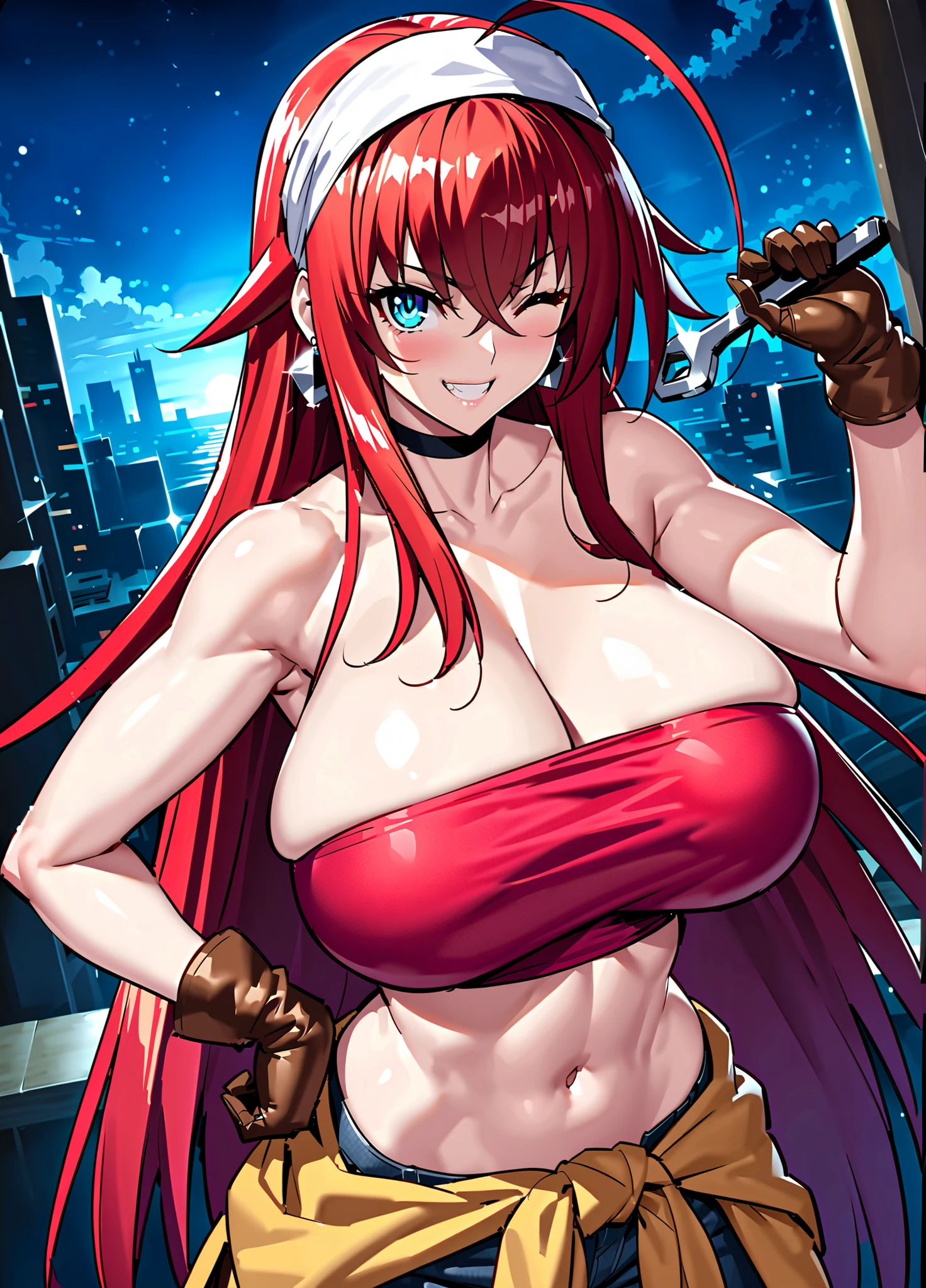 masterpiece, best quality, extremely detailed, 1girl, gyaru, milf, solo, (dark skin, black skin:2), (tall, muscular, abs:1.2), TakashiroHiroko, (gigantic breasts:1.3), ((((red hair, long hair), blue eyes, slit pupils, pointy ears))), parted lips, (((sexy lingerie, cow print))), ((blush, :(), closed mouth), ((rooftop apartment))