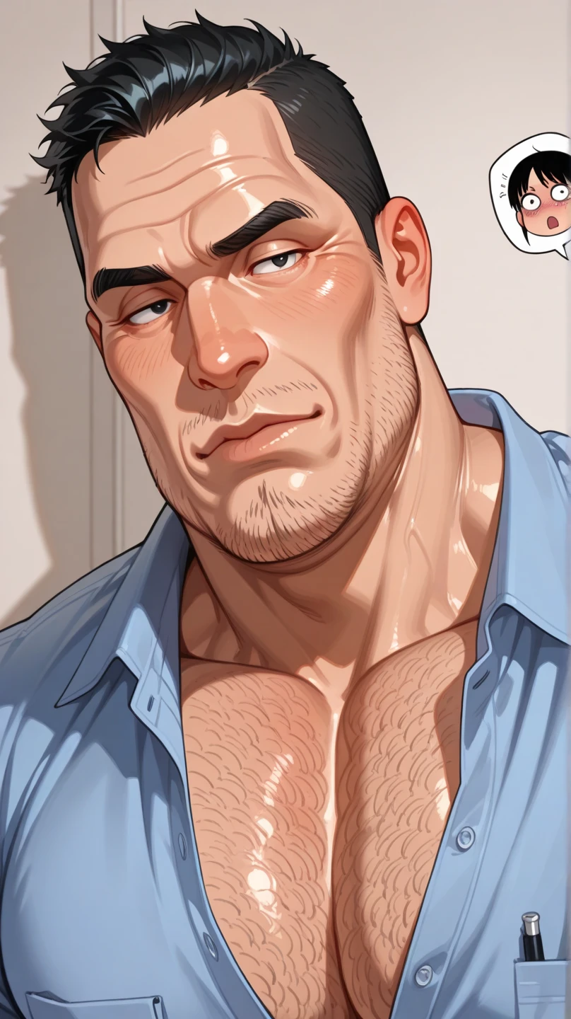 (highest quality:1.5), (masterpiece:1.5), (8K:1.5), full body, night, bathroom, A towel is wrapped around his waist, White tile wall, sweat, blush, closed eyes, open mouth, (Macho:1.1), Japanese, bald hair, Short Beard, Huge body, fat, Completely naked, close-up face