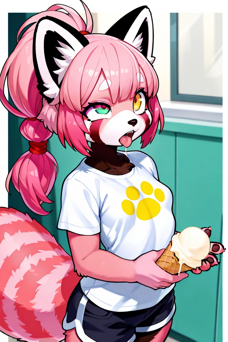 hyper-defined digital art, anime coloring, best quality, hyper-hdr, 8k, uhd, hyper absurdres, hyper aesthetic, hyper-detailed background),(impossibly beautiful, full figured, black woman sitting in a ice cream parlor, dreadlocks, black and red striped scorpion tail, thick scorpion tail, headphones,impossibly beautiful african-caribbean features, red and brown heterochromia eyes, sitting, licking ice cream, mock neck sweatdress, thigh lace clogs, very dark skin, voluptuous, curvy, strong, black hair, soft face, small wide nose, full chest , curvy hips, wide hips)), (((Hyper stylistic, sharp gradients, deep highlights, hyper exposure, hyper detailed smooth textures))), (((perfect hands, hyper perfect , perfect eyes, perfect anatomy, perfect physiques, amazing skin, hyper-detailed eyes, hyper-detailed features))), salaciously smiling, dynamism, dynamic lighting, dynamic shading, sensual shadowing, sensual atmosphere
