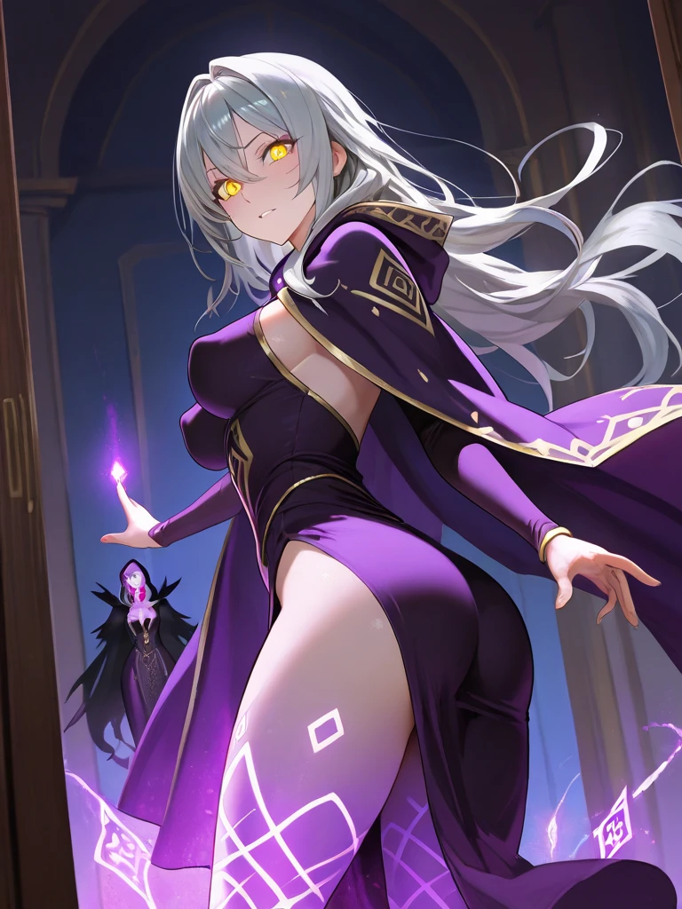 Gehalt, anthro, Allein, weiblich, tall slim body, wears a purple wizard hat, spiky purple cat ears with white tips, lila Augen, purple crop top with collar and long sleeves, black flowing skirt, bare legs, turquoise furry body, white feet paws, schwarze Katzennase, cute cat snout, turquoise hair, Stehen, Grastal, detailed background, hoher Kragen, Jitome, ausdruckslos, von fumiko, von hyattlen, by hioshiru, detailed, High resolution