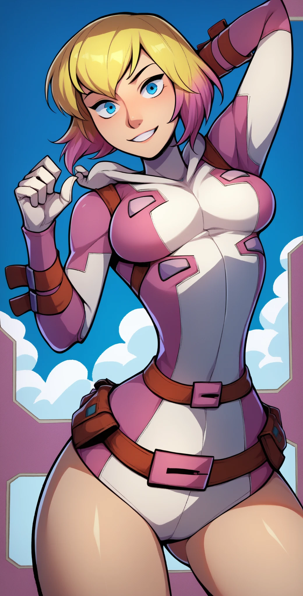 anime,An illustration,purple robot,Mobile Suit,Dom,Light blue check dress,Red glasses,Blonde,Light blue mesh hair,beautiful girl,Sora Sakurano,one person