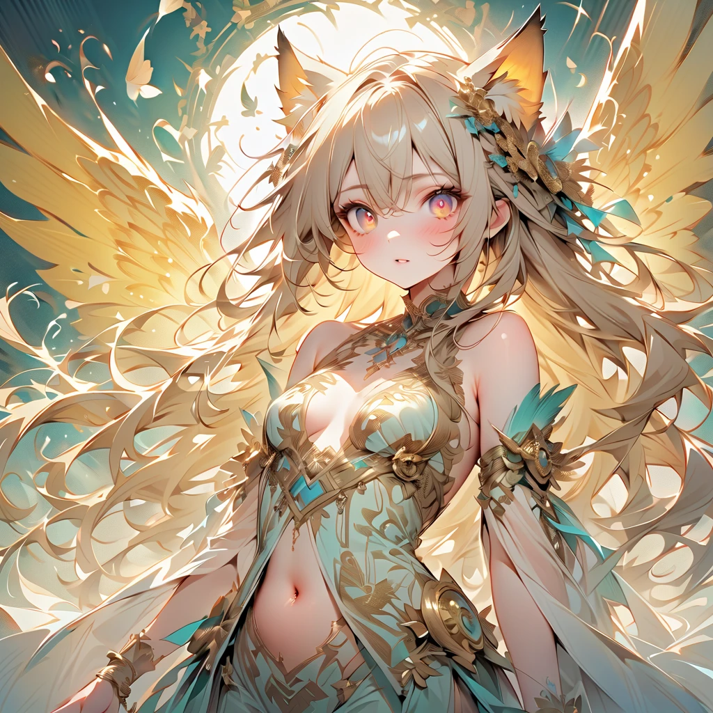 humanoid dragon girl flying with golden wings