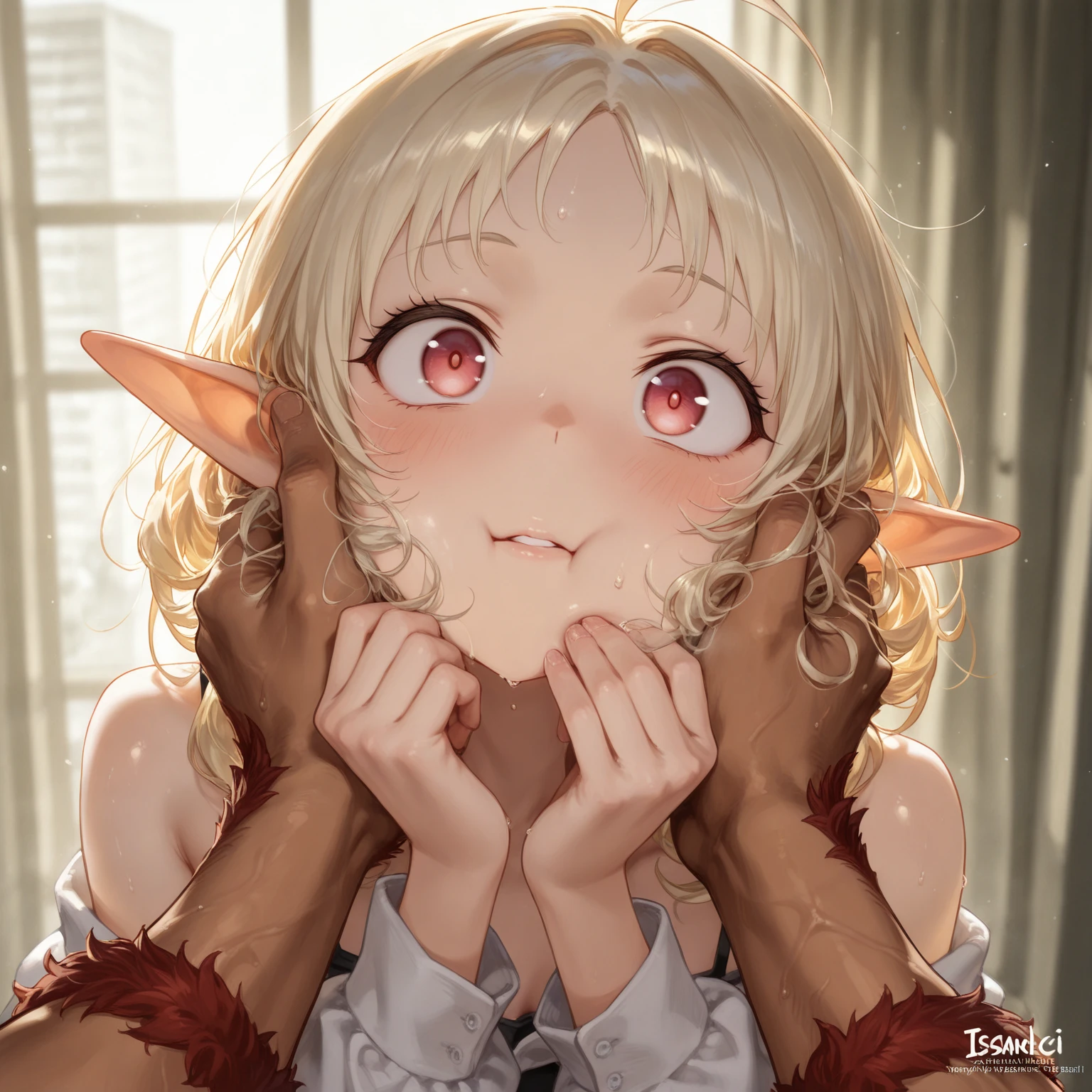 ((high detailed, best quality, 4k, masterpiece, hd:1.3)), ((best quality)), (((HD))), (((8k))), (ultraDH), (ultra HD), Princess Daisy, blue eyes, BREAK blue eyes, seductive, attractive, smooth anime cg art, 36C breasts, long legs, vivid colors, detailed digital art, slim body, perfect skin, dark blonde hair, long hair, blonde hair, blonde hair, BREAK crown, cleavage, 36C cleavage, looking at viewer, BREAK looking at viewer, extremely detailed face, red santa suit, red santa claus suit, santa claus suit, earrings, gem, dark black makeup lips, dark gothic eyeshadows, dark eyeshadows, black eyeshadows, black sexy lips, black lips, (dark:1.2), dark lips, very dark lips, (perfect hands, perfect anatomy), black makeup, black medium lips, black thick lips, detailed fingers, five fingers per hand, 5 fingers, (1 girl), detailed lips, detailed black lips, black painted lips, gothic painted lips, BREAK night, night sky, (breast focus), (arms outstreched:1.2), (from above:1.1), (breasts out:1.3), (off shoulder:1.1), (white horns), (((bra with straps))), titfuck and cum, (((cum))), (((sperm))), titfuck with man hands