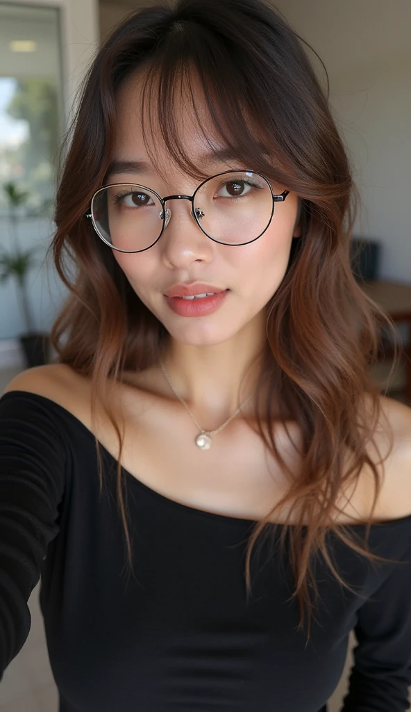 (best quality,4k,8k,highres,masterpiece:1.2),ultra-detailed,(realistic,photorealistic,photo-realistic:1.37),brunette woman,beautiful wavy hair,Indonesian woman,27 years old,wearing stylish glasses,elegantly dressed in casual fashion,medium shot,captivating smile,sparkling brown eyes,fashionable accessories,white background,professional photography,rembrandt lighting,soft and natural lighting,crisp focus,vibrant colors,subtle bokeh